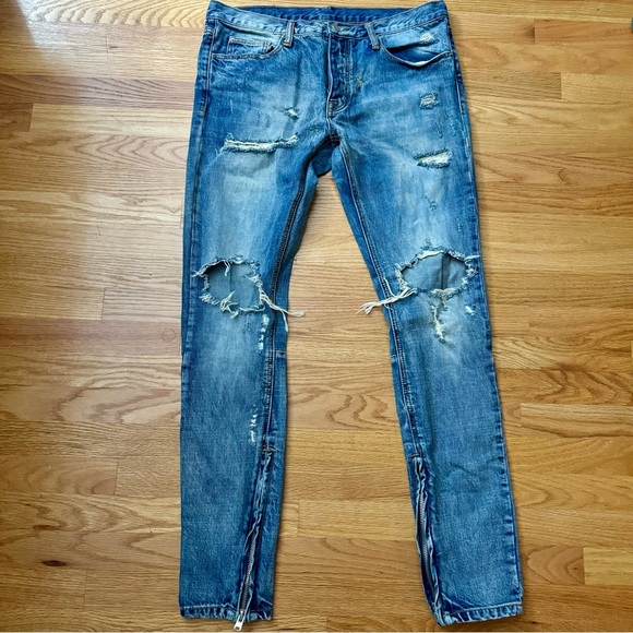 MNML Skinny Fit Heavily Distressed Zip Ankle Jeans 100% Cotton - Picture 1 of 7